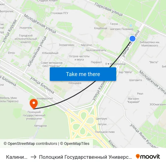 Калинина to Полоцкий Государственный Университет map