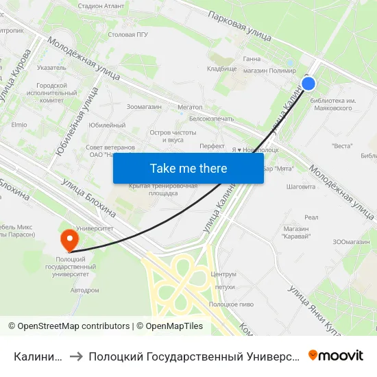 Калинина to Полоцкий Государственный Университет map