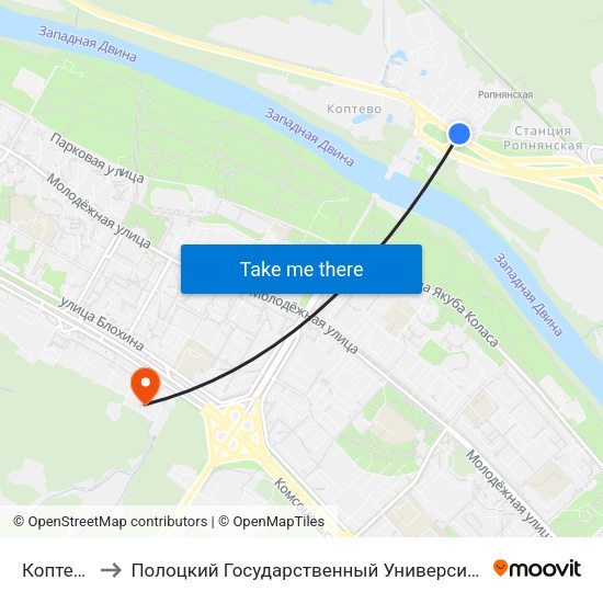 Коптево to Полоцкий Государственный Университет map