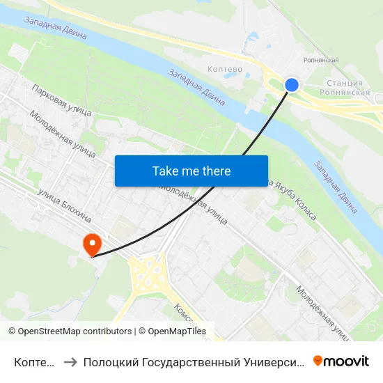 Коптево to Полоцкий Государственный Университет map