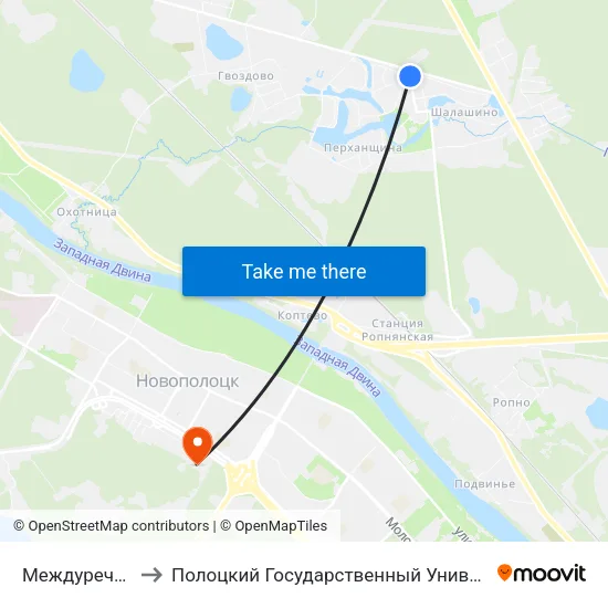 Междуречье-1 to Полоцкий Государственный Университет map