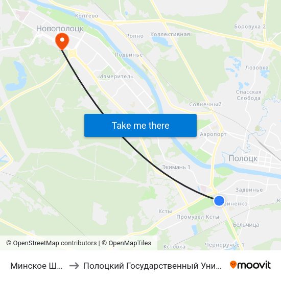Минское Шоссе to Полоцкий Государственный Университет map