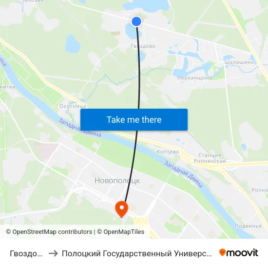 Гвоздово to Полоцкий Государственный Университет map