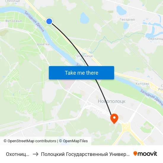 Охотница-2 to Полоцкий Государственный Университет map