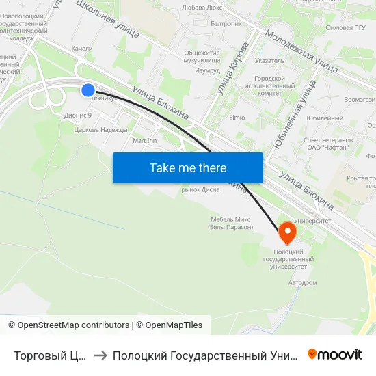 Торговый Центр to Полоцкий Государственный Университет map