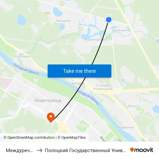 Междуречье-1 to Полоцкий Государственный Университет map
