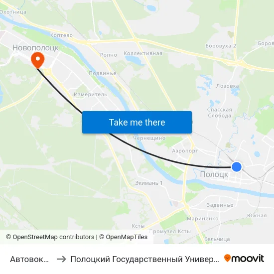 Автовокзал to Полоцкий Государственный Университет map