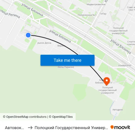 Автовокзал to Полоцкий Государственный Университет map