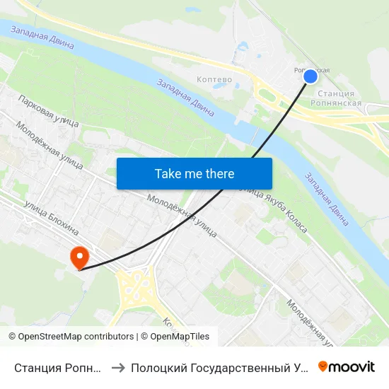 Станция Ропнянская to Полоцкий Государственный Университет map