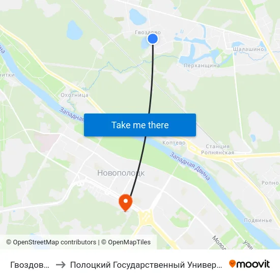Гвоздово-2 to Полоцкий Государственный Университет map