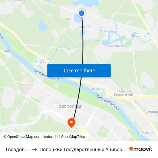 Гвоздово-1 to Полоцкий Государственный Университет map