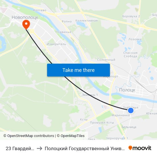 23 Гвардейцев to Полоцкий Государственный Университет map