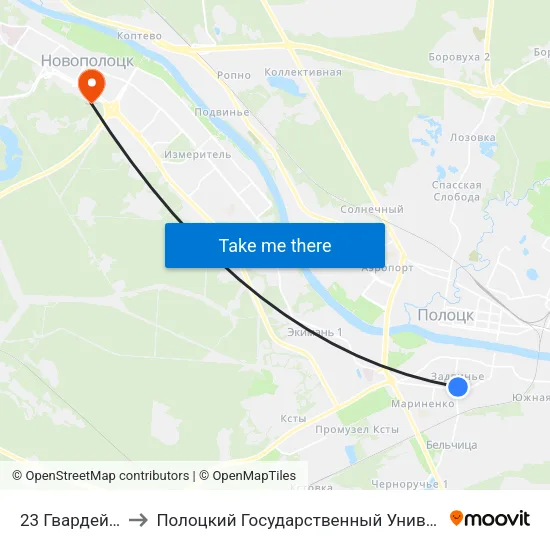 23 Гвардейцев to Полоцкий Государственный Университет map