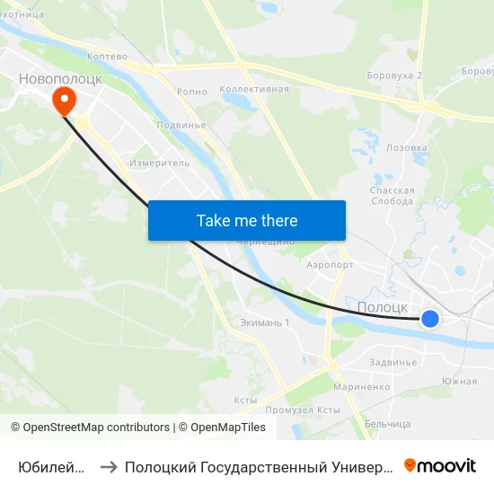 Юбилейная to Полоцкий Государственный Университет map