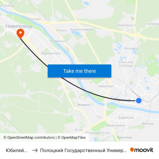 Юбилейная to Полоцкий Государственный Университет map