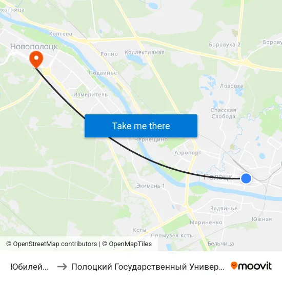 Юбилейная to Полоцкий Государственный Университет map