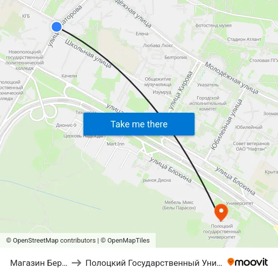 Магазин Березка to Полоцкий Государственный Университет map
