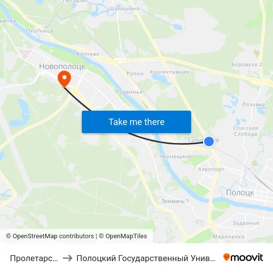 Пролетарская to Полоцкий Государственный Университет map
