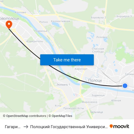 Гагарина to Полоцкий Государственный Университет map