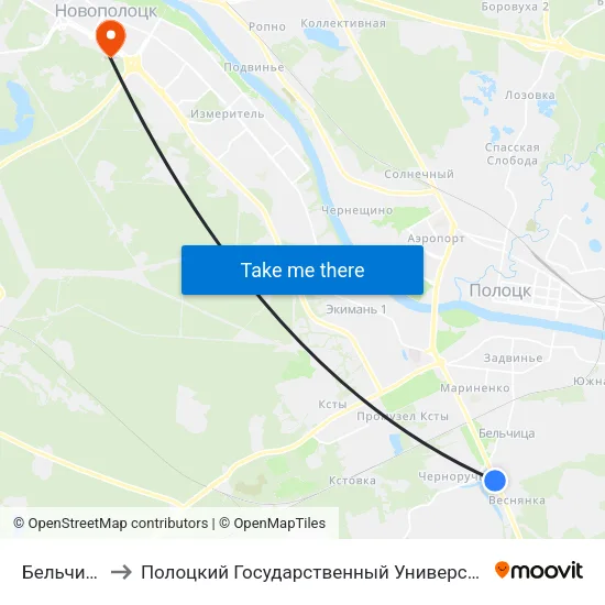 Бельчица to Полоцкий Государственный Университет map