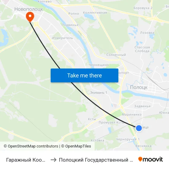 Гаражный Кооператив to Полоцкий Государственный Университет map