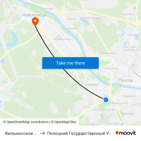 Вильнюсское Шоссе to Полоцкий Государственный Университет map