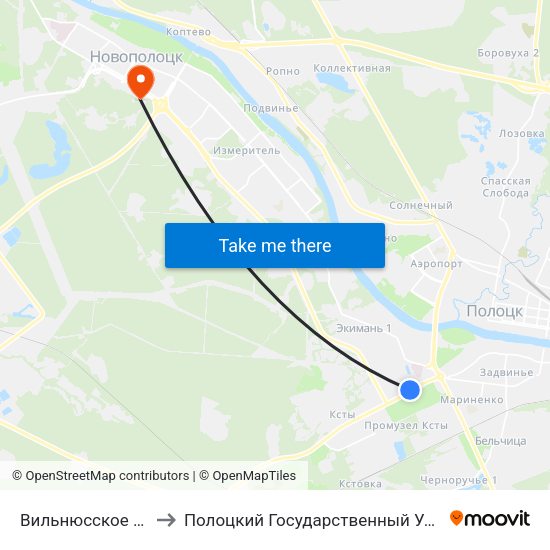 Вильнюсское Шоссе to Полоцкий Государственный Университет map