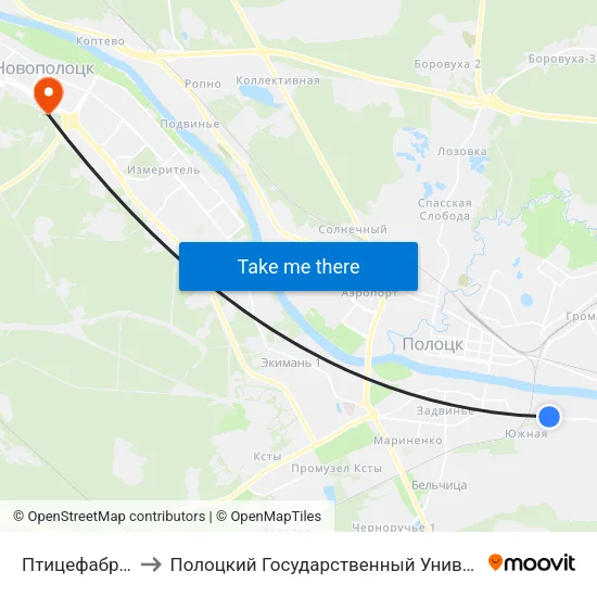 Птицефабрика to Полоцкий Государственный Университет map