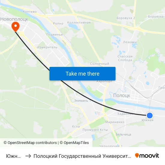 Южная to Полоцкий Государственный Университет map