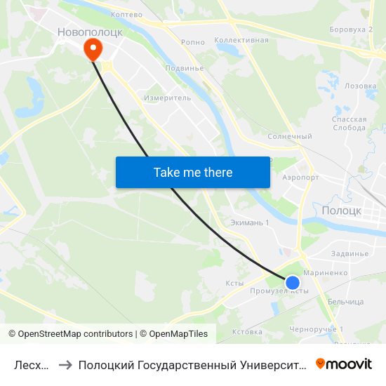 Лесхоз to Полоцкий Государственный Университет map