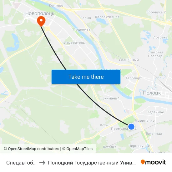 Спецавтобаза to Полоцкий Государственный Университет map