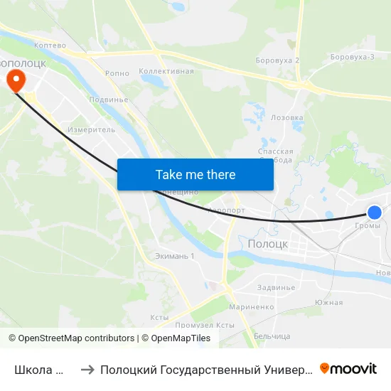 Школа №14 to Полоцкий Государственный Университет map