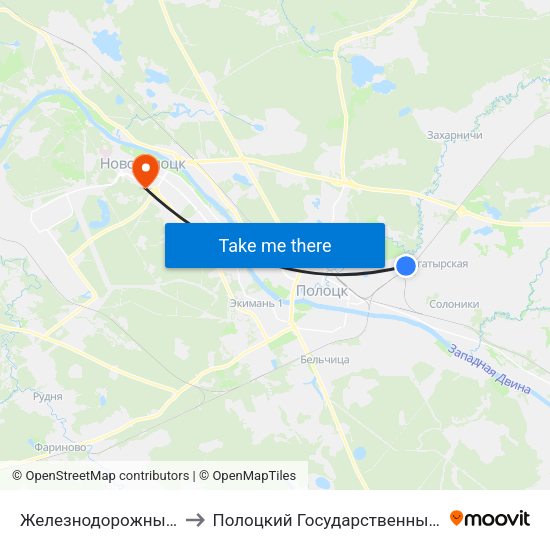 Железнодорожный Переезд to Полоцкий Государственный Университет map