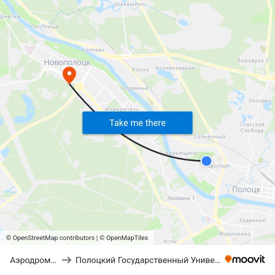 Аэродромная to Полоцкий Государственный Университет map