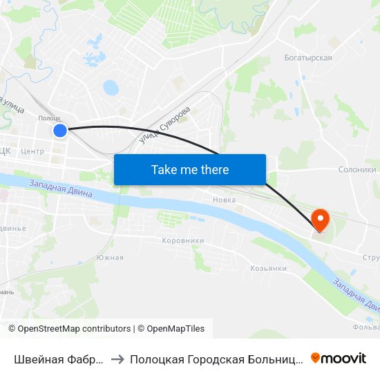 Швейная Фабрика to Полоцкая Городская Больница №1 map