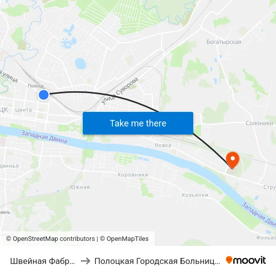 Швейная Фабрика to Полоцкая Городская Больница №1 map