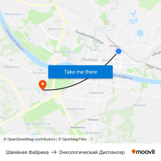 Швейная Фабрика to Онкологический Диспансер map