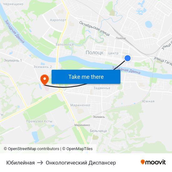 Юбилейная to Онкологический Диспансер map