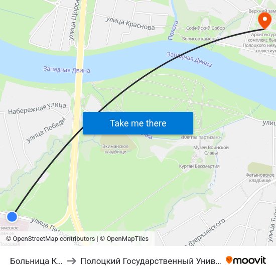 Больница Ксты to Полоцкий Государственный Университет map