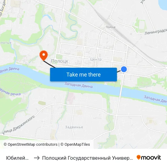 Юбилейная to Полоцкий Государственный Университет map