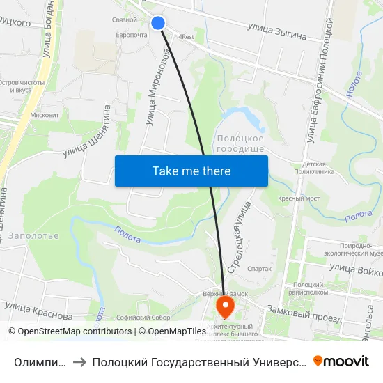 Олимпиец to Полоцкий Государственный Университет map