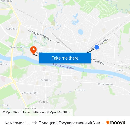 Комсомольская to Полоцкий Государственный Университет map