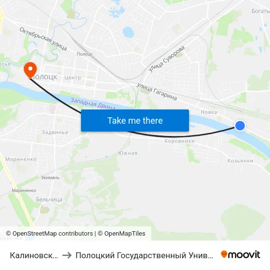 Калиновского to Полоцкий Государственный Университет map