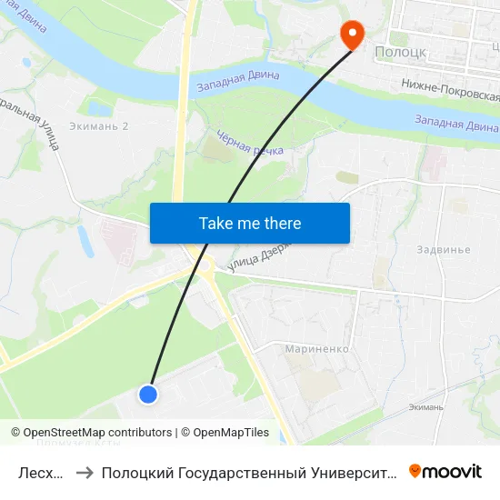 Лесхоз to Полоцкий Государственный Университет map
