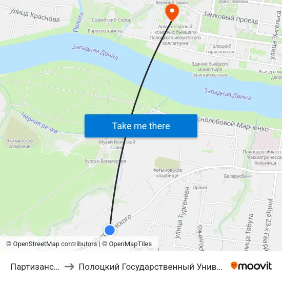 Партизанская to Полоцкий Государственный Университет map