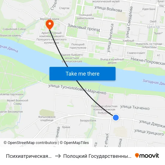 Психиатрическая Больница to Полоцкий Государственный Университет map