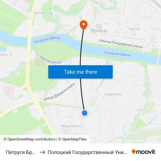 Петруся Бровки to Полоцкий Государственный Университет map