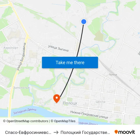 Спасо-Евфросиниевский Монастырь to Полоцкий Государственный Университет map