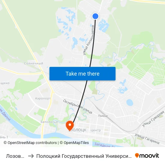 Лозовка to Полоцкий Государственный Университет map