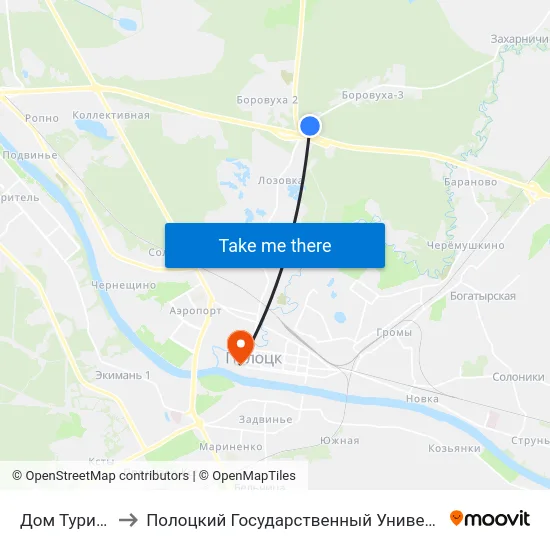 Дом Туриста to Полоцкий Государственный Университет map